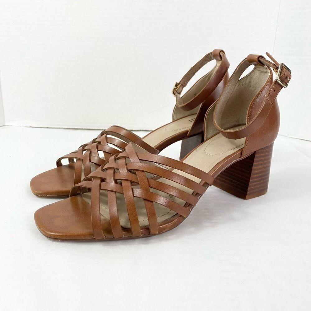 J. Jill Brown Strappy Genuine Leather Block Heeled Open Toe Sandals Size 8 - Picture 1 of 10